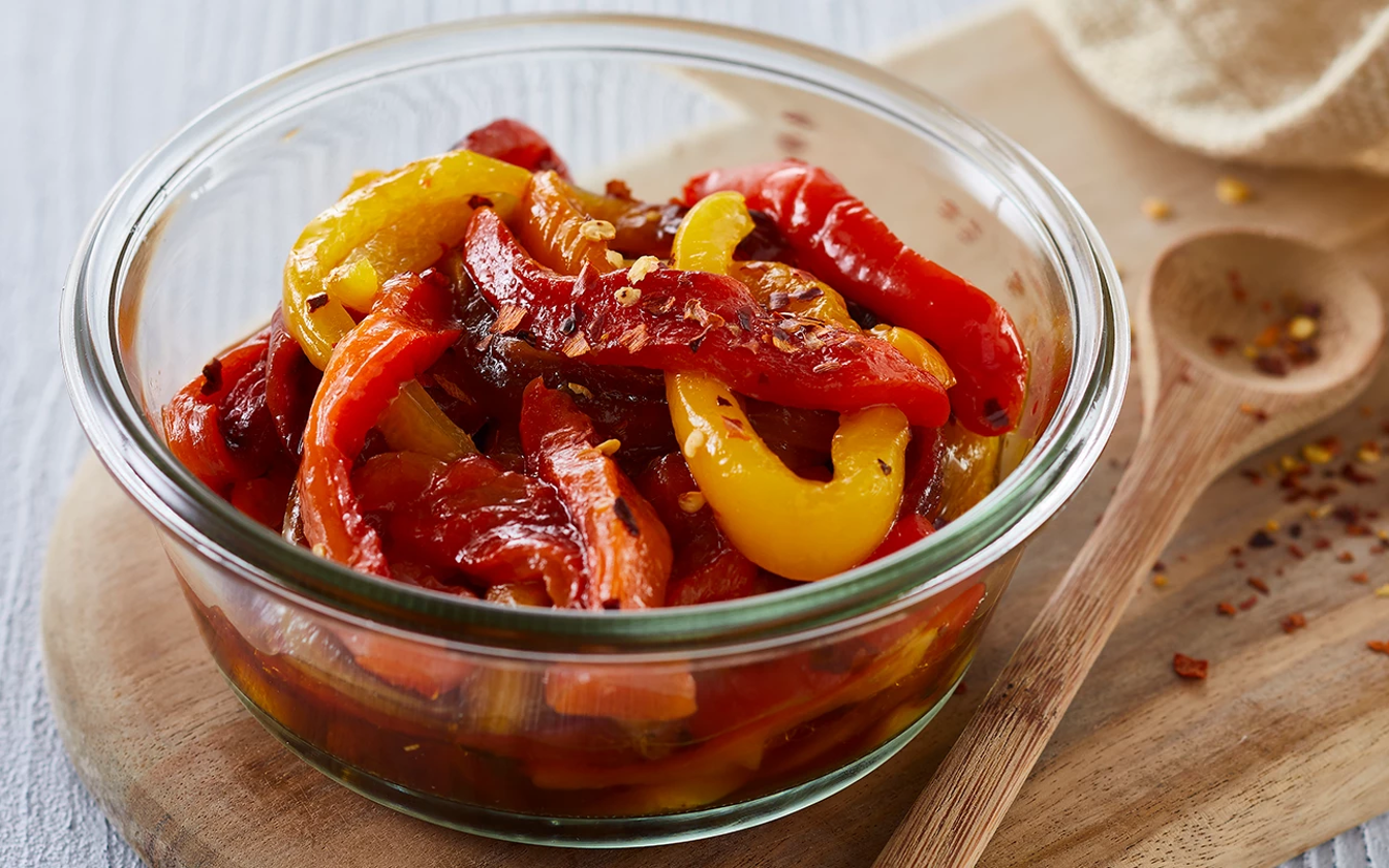 Grillede peberfrugter i olivenolie
