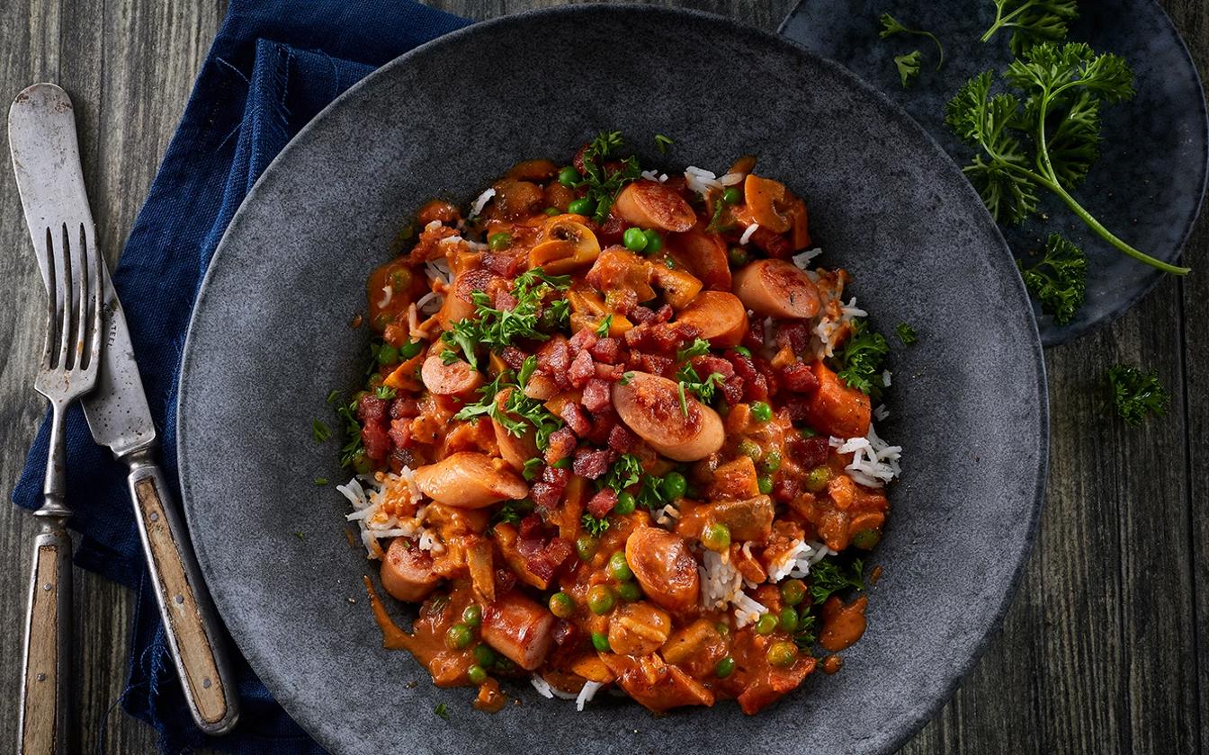 Vintergryde med wienerpølser